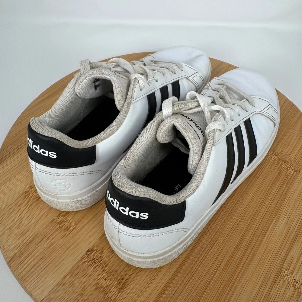 Adidas Grand Court Shoes White‎ Black Stripes Lace Up Sneakers US 4 UK 3.5